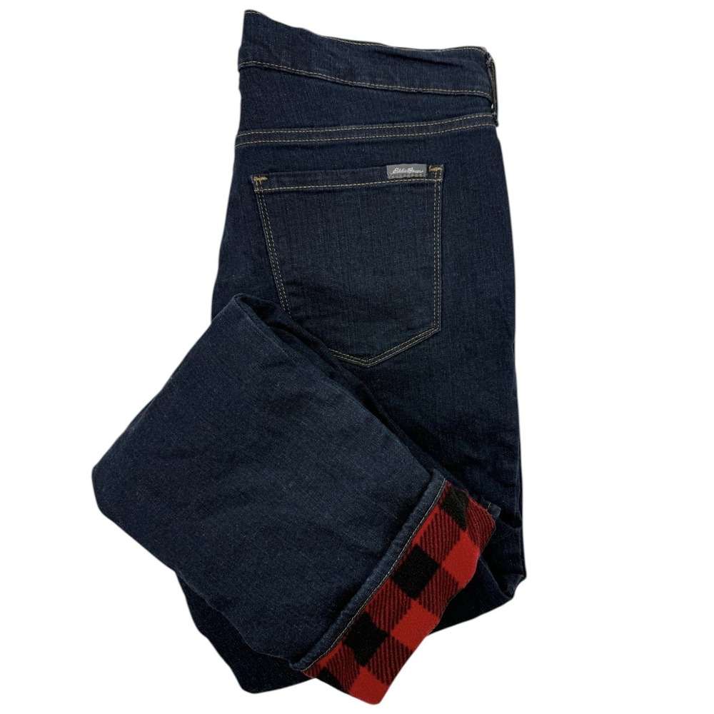 Eddie Bauer Slightly Curvy Straight Jeans‎ Women 10 Flannel Lined Buffalo Plaid